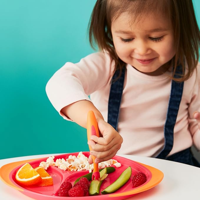 b.box Toddler Cutlery Set: Patented FLORK™ Designed Fork, Spoon & Travel Case, Easy Grip Handles, Dishwasher Safe, BPA Free (Passion Splash)