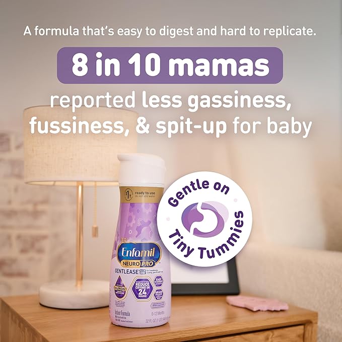 Enfamil NeuroPro Gentlease Ready-to-Feed with Smaller Proteins for Easy Digestion, Brain Supporting DHA, Prebiotic,Baby Formula for easing Fussiness, Crying, Gas, Spit-up in 24hrs, 32 Fl Oz, 6 Count