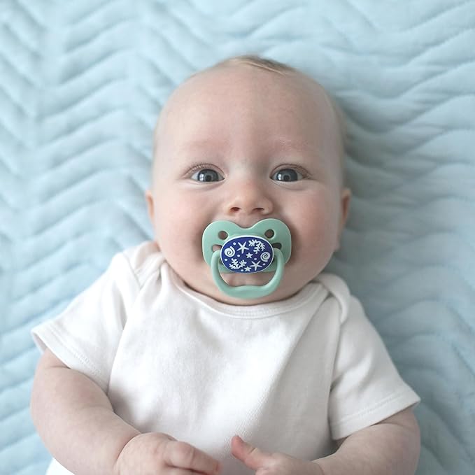 Dr. Brown's Advantage Glow-in-the-Dark Baby Pacifier, Fully Symmetrical Soother with Soft Silicone Bulb, Blue Ocean, 0-6m, BPA Free, 2 Pack