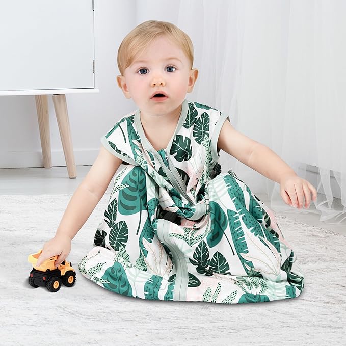 3 Pack Baby Sleep Sack 18-24 Months 100% Rayon Cotton Baby Sleeping Bag 2-Way Zipper Toddler Wearable Blankets Comfy Stretchy Lightweight TOG 0.3 （Banana&leaf&green）