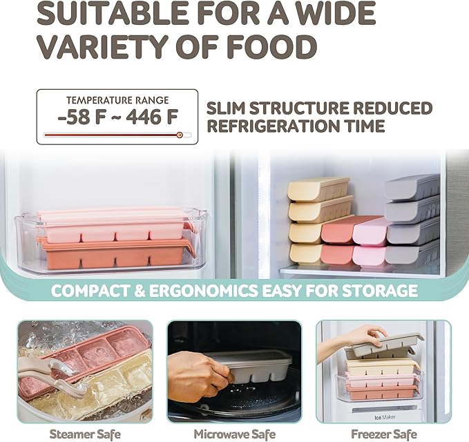 Silicone Freezer Trays with Lid,1.7oz 4 Section - Leak Proof Silicone Freezer molds for Homemade Baby Food Breastmilk,Purees, Vegetables, Baby Food Jars Ice Tray with Lid BPA Free Taupe Brown
