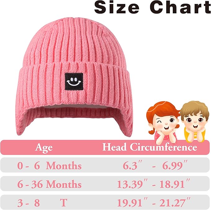 MaxNova 2 Pack Baby Beanie Toddler Winter Hat with Earflap for Girls Boys 0-8 Years