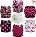 Mama Koala 3.0 Cloth Diapers for Babies with AWJ Lining, 6 Pack with 6 Natural Cloth Diaper Inserts - Reusable and Washable Pocket Diapers (Pink Love)