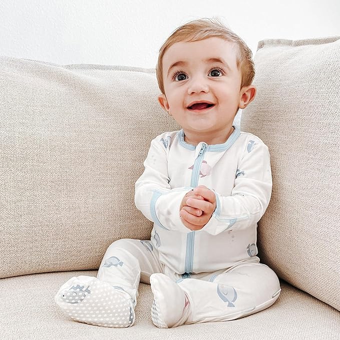 Bamboo Little Soft Baby Footie Pajamas, Baby Clothes, Newborn Sleepers, 95% Viscose and 5% Spandex, 0-24 Months