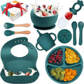 Silicone Baby Feeding Set – 10 Pcs Baby Led Weaning Supplies & Self Feeding Kit | Toddler Plates and Bowls Set, Bib, Fruit Feeder, Cup, Spoons & Forks – Empower Independence with LimeOr -Green Spruce