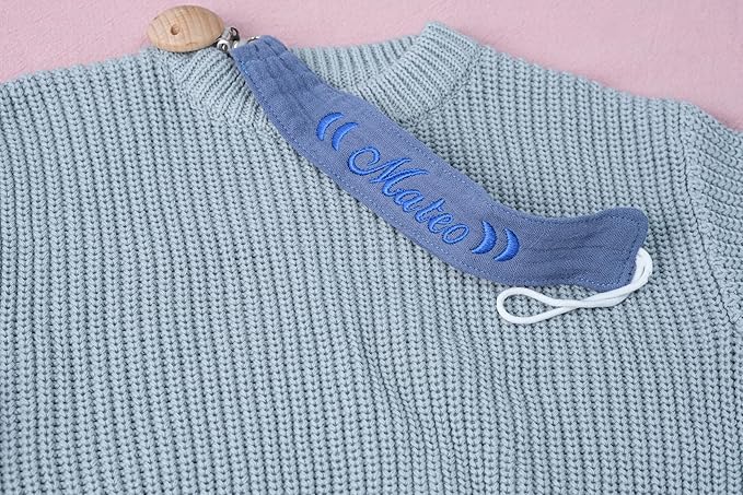 Personalized Bohemian Pacifier Clip Embroidered with Name is The Perfect Newborn Gift Made from eco-Friendly Bamboo! (White)