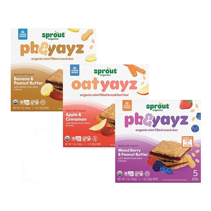 Sprout Organics, Toddler Snack Bars, Yayz Variety Pack, 15 Individual Bars 1 oz Each (6-boxes)