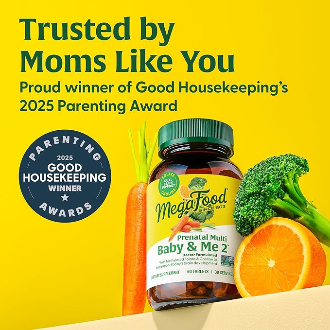 MegaFood Baby & Me 2 Prenatal Vitamin and Minerals - Vitamins for Women - with Folate (Folic Acid Natural Form), Choline, Iron, Iodine, and Vitamin C, Vitamin D and more - 120 Tabs (60 Servings)