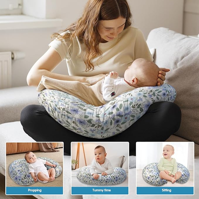 Nursing Pillow, Original Size Breastfeeding Pillows with Removable Cover, Breast Feeding Pillow with Breathable Filling, Ergonomic Nursing Essentials for Bottle and Breastfeeding- Leaves…
