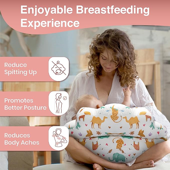 PILLANI Nursing Pillow for Breastfeeding, Breast Feeding Pillow with Security Fence for Enhanced Comfort, Baby Registry Search, Removable Cotton Cover, Adjustable Waist Strap, Newborn Pillow Supplies