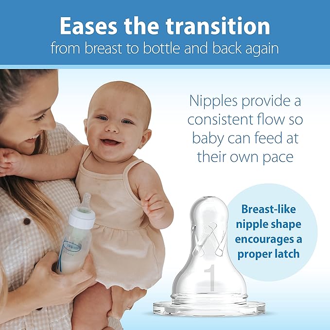 Dr. Brown's Natural Flow Anti-Colic Options+ Narrow Baby Bottle, Blue Nature, 8 oz/250 mL, with Level 1 Slow Flow Nipples, 0m+, 4 Pack