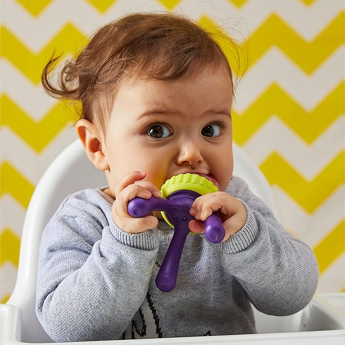b.box Silicone Fresh Food Feeder | Ages 4 Months+ | Tripod Design Easy for Baby to Hold | Perfect for Fresh or Frozen Foods | Cap Included for On The Go | Dishwasher Safe (Passion Splash)