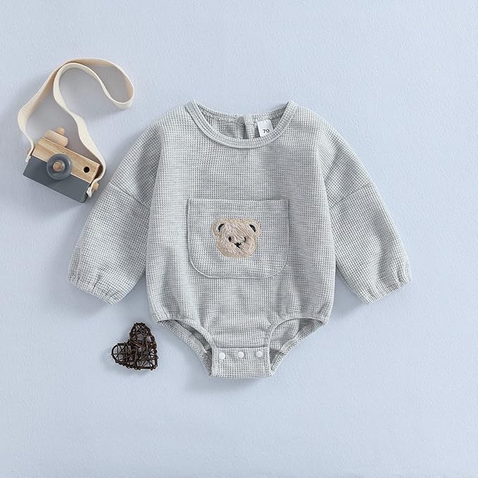 Douhoow Cute Baby Sweatshirt Romper Waffle Knit Baby Clothes Infant Girl Boy Fall Winter Outfits