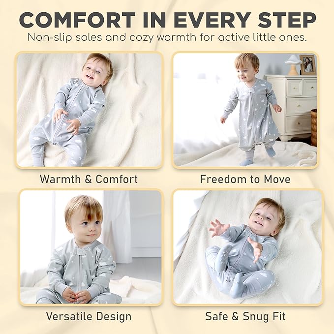 Mama Cheetah Toddler Sleep Sack with Feet, Long Sleeve 1.0 TOG Organic Cotton Baby Sleeping Bag with Legs, Wearable Blanket for Walkers with 2-Way Zipper, Toddler Blanket for Girls Boys 3-4T, 2-Pack