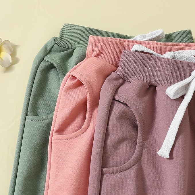 Sejardin Toddler Baby Boy Girl Pants 3 Pack Solid Color Elastic Waist Jogger Sweatpants Newborn Infant Casual Bottoms