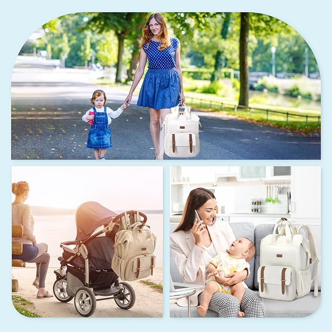 mommore Diaper Bag Backpack, Breast Pump Backpack for Spectra S1,S2 Medela Pumping Backpack for Working Moms with 15.6 inch Laptop Sleeve, Champagne