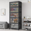 BROVIEW 500Qt Stackable Storage Bins with Lid, Extra Large Closet Organizer Collapsible Drawer Boxes with Wheels, Folding Plastic Cabinet Containers for Home Kitchen Room Organization, 5Pack Black