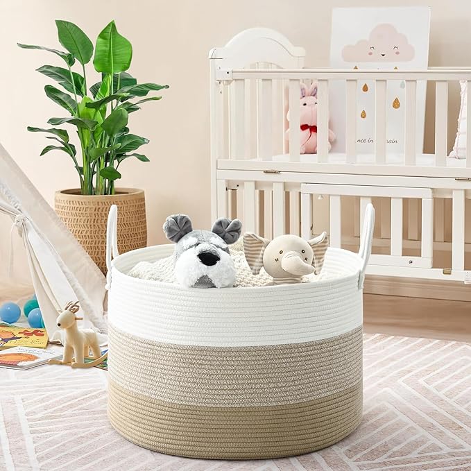 67L Storage Basket for Organizing, 20"×13" Large Laundry Baskets, Cotton Rope Woven Blanket Basket, Toy Storage for Kids, Collapsible Blankets Storage for Living Room, Nursery Room