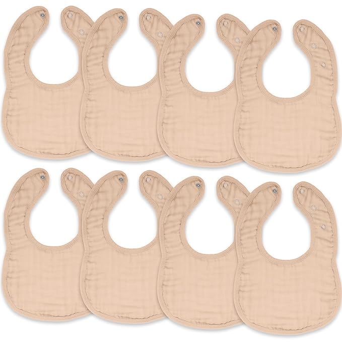 Comfy Cubs Muslin Bibs for Babies, Pack of 8 - Soft and Highly Absorbent, Feeding, Drool and Teething Bib, Adjustable Snaps - Stylish & Colorful Unisex Designs, Giftable Set - Blush