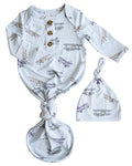 Caden Lane Newborn Knotted Gown with Hat, Soft Bamboo Viscose Baby Sleep Sack, Unisex Infant Nightgown, Breathable Sleepwear