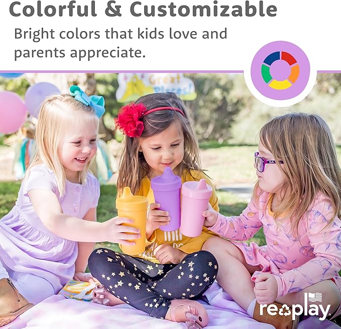 Re-Play Sippy Cups for Toddlers - 10 Oz. Reusable Spill Proof Cups for Kids, Dishwasher/Microwave Safe - Made in USA - Set of 6-3.13" x 6.25" - Sorbet