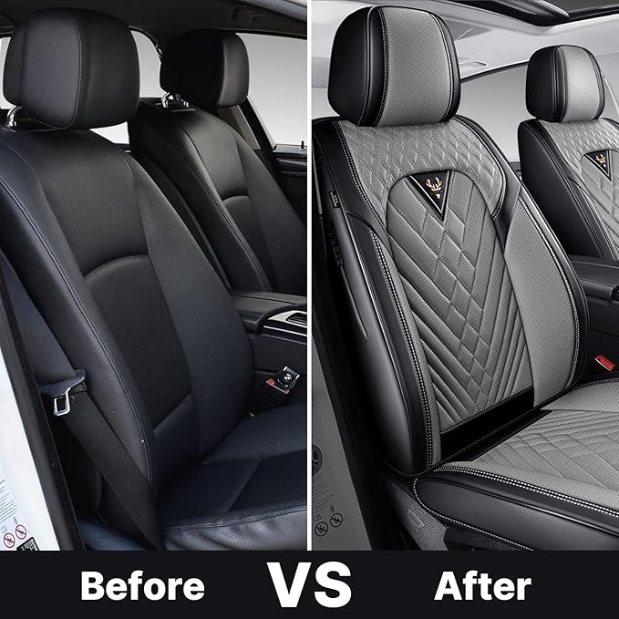 Seat Covers,Car Seat Covers Full Set,Car Seat Cover, Car Seat Covers Front Seat Cover,Waterproof Car Seat Cushion,Leather Seat Cover Seat Protector Universal Fit Most Car（2 Seat,Gary&Black）
