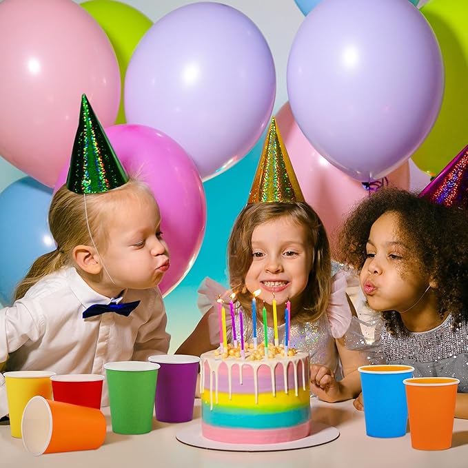 URATOT 60 Pieces 9 Ounce Disposable Paper Cups Rainbow Party Cups Drinking Cups for Party, DIY and Holiday, 6 Colors