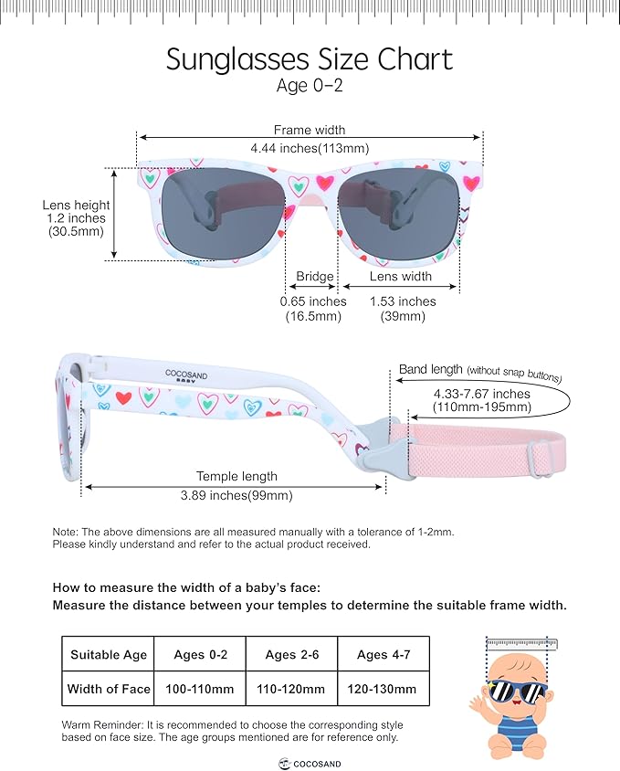 COCOSAND Flexible Baby Sunglasses with Strap Polarized UV Protection for Toddler Infant Newborn Boy Girl Age 0-24 Months