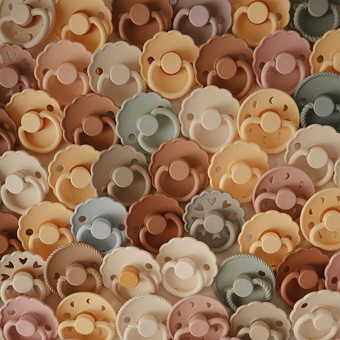 FRIGG Daisy Natural Rubber Baby Pacifier | Made in Denmark | BPA-Free (Croissant/Portobello, 0-6 Months) 2-Pack
