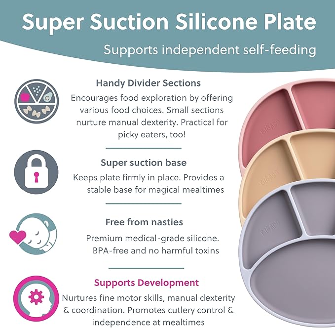 BIBaDO - Silicone Suction Divider Plate (Fawn) - Toddler Plates - Help Develop Motor Skills - Durable, Dishwasher & Microwave Safe, BPA Free - Medical Grade - Baby Essentials - 6 Months to 3 Years