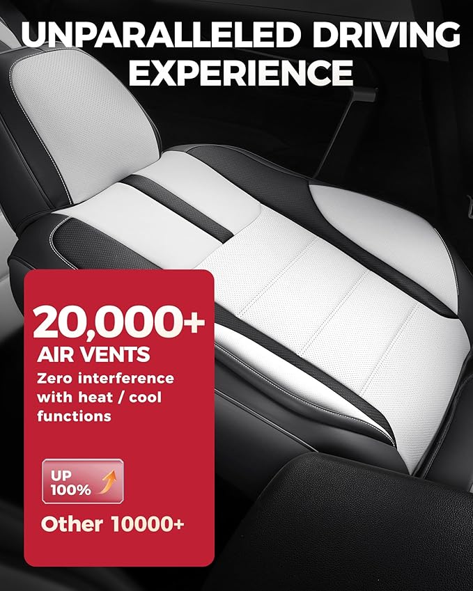 FREESOO Black White Car Seat Covers Full Set - Faux Nappa Leather Seat Covers for Cars, with Front Seatbelt Pads, Cute Breathable Cushion Protectors Fit for Most 5 Seats Sedans SUV Hatchbacks Trucks