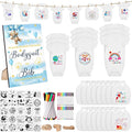 151 Pcs Baby Shower Game Decorations Kit with Bibs, Bodysuits, Wooden Sign & Fabric Markers (BlueBear)