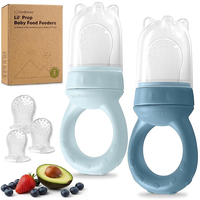 KeaBabies Baby Fruit Feeder 2pk - Silicone Baby Food Feeder for Babies 6-12 Months, Breast Milk Popsicle for Teething, Weaning, Freeze Frozen Solid Food, BPA-Free Infant Feeding Essential (Ocean)