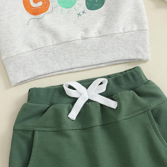 Nyapruwe Toddler Baby Boy Fall Outfit Funny Print Long Sleeve Sweatshirt Joggers Pants Set Kids Warm Winter Clothes