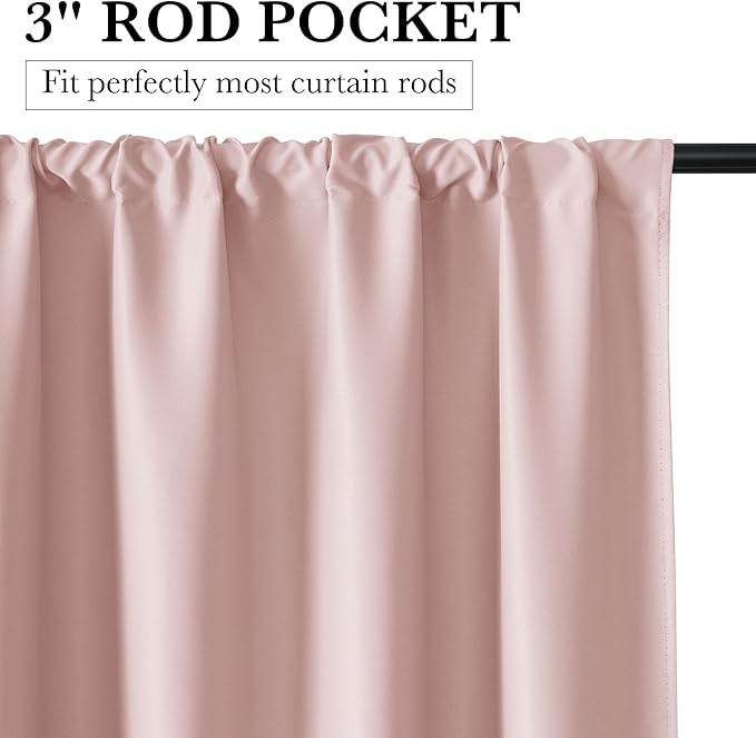RYB HOME 100% Blackout Basement Curtains 30 inches Long, Heat & UV Blocking Total Room Darkening Noise Reducing Curtains for Bathroom RV Campers, Baby Pink, 2 Panels Set