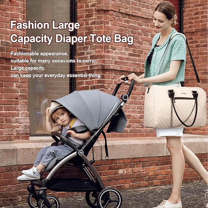 LOVEVOOK Diaper Bag Tote with Pacifier Case and Changing Pad, Large Capacity Mommy Bag for Hospital and Weekender Travel, Functional Baby Bags Newborn Baby Essential