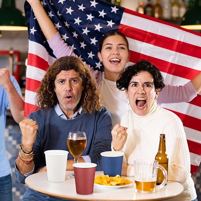 URATOT 60 Pieces 4th of July 9 Ounce Disposable Paper Cups Patriotic Blue White Red Party Paper Cups Independence Day Drinking Cup for Memorial Day Party, DIY, and Holiday
