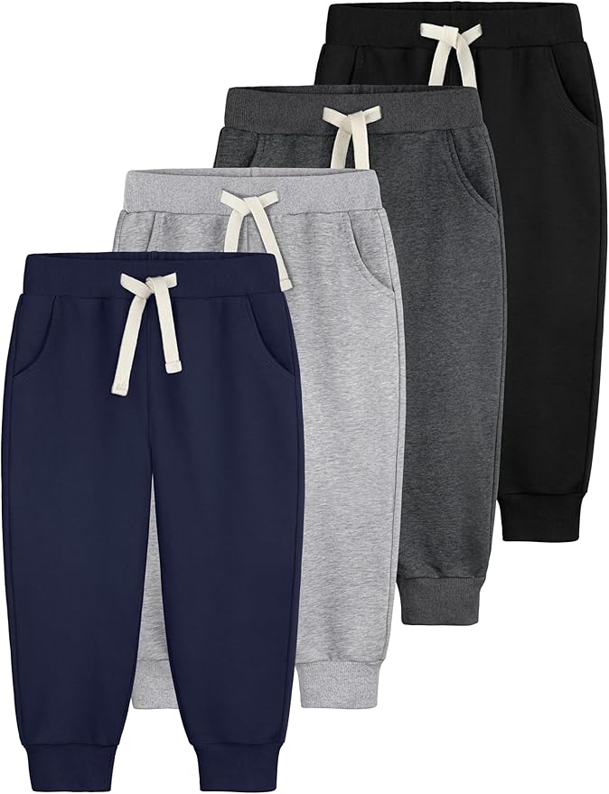 4 Pack Toddler Boys Sweatpants Cotton Baby Kids Joggers Toddler Boys Girls Sweatpants with Pocket Drawstring