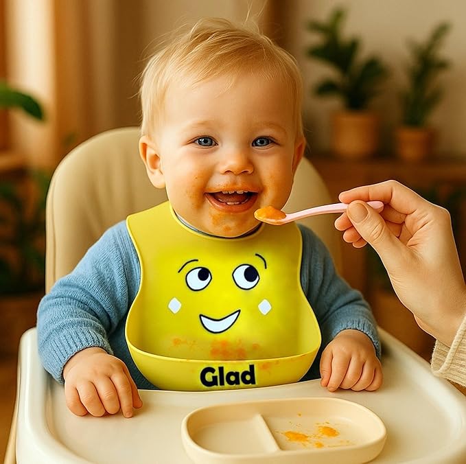 MY FIRST EMOTIONS Set of 4 Silicone Bibs for Babies and Toddler BPA Free Waterproof Adjustable Feeding Bib with Large Pocket Food Catcher Easier Mealtime