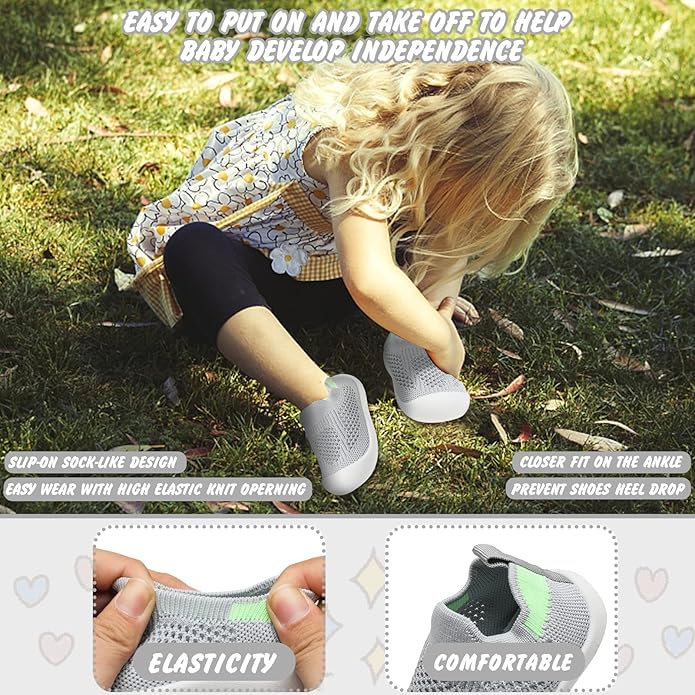 Baby Walking Shoes Toddler Girl Boy Soft Sole Breathable Cotton Canvas Shoes Infant Lightweight Non-Slip Safer Slip-on First Walkers Shoes Casual Tennis Wide Sneakers Rubber Soles Running Outdoor