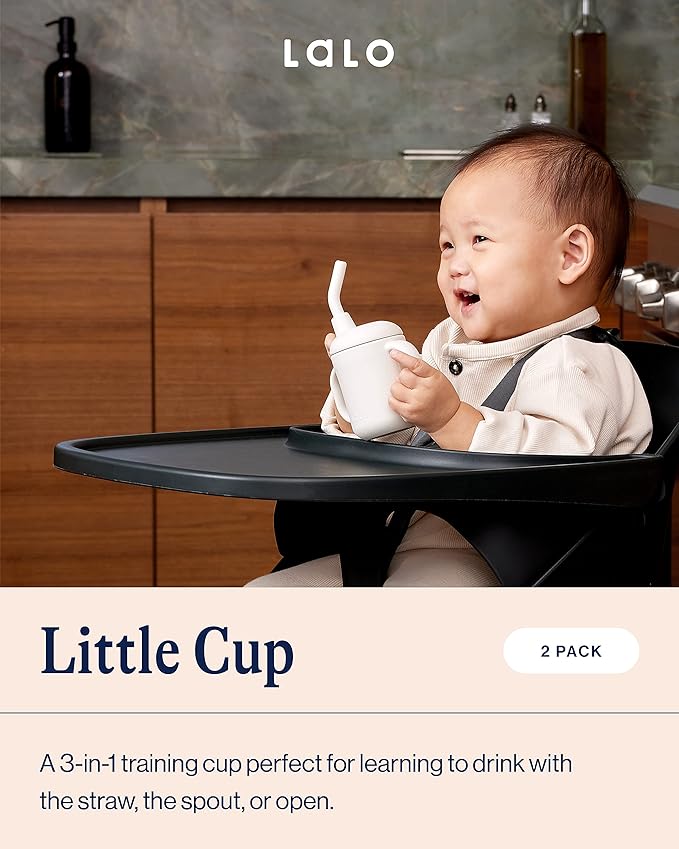 Lalo Little Cup 2-Pack, Non-Toxic Silicone Straw Cup with Handles - Baby and Toddler Sippy Cup - Mini Cup and Straw Training System, 4oz, Lavender