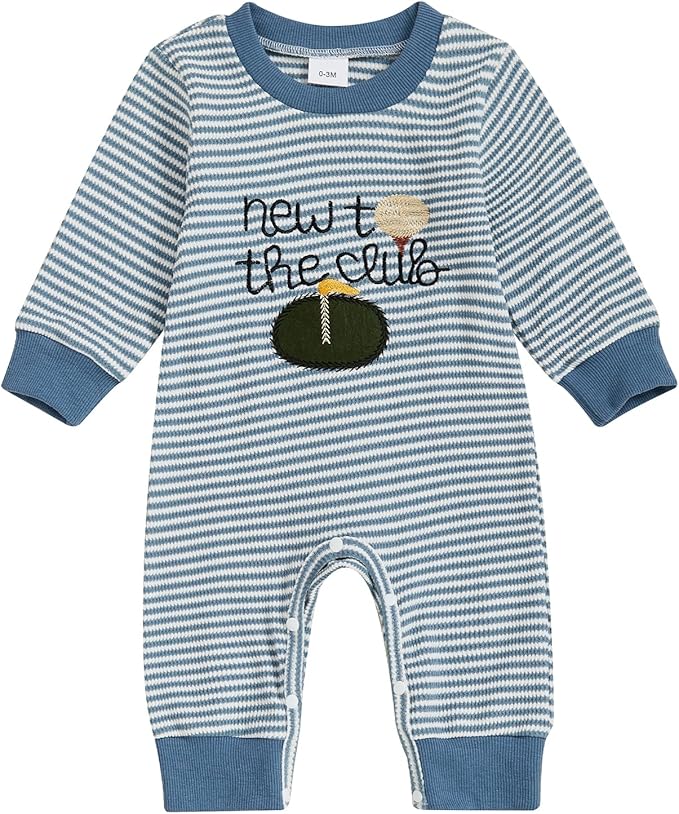 SAYOO Infant Baby Boy Girl Golf Outfit New to The Golf Club Embroidery Romper Jumpsuit Newborn Patchwork One Piece Playsuit