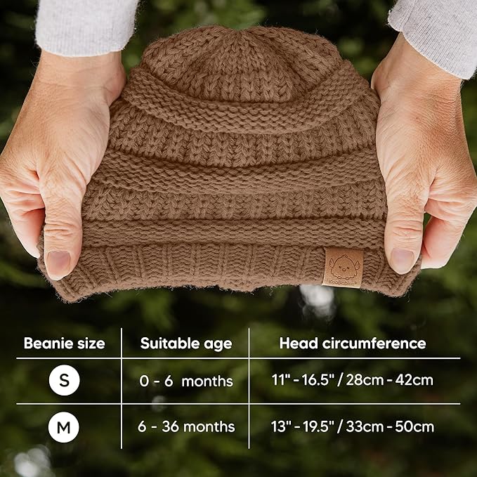 3-Pack Baby Beanies for Boys, Girls - Stretchy Knit Baby Hats, Cute Newborn & Toddler Winter Hat, Soft & Warm Infant Beanie 6-36 Months (Dune, M)