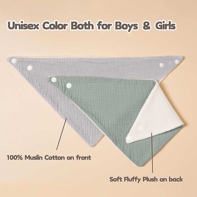 Susurration Muslin Baby Bibs 10Pack Baby Bandana Drool Bibs Soft Adjustable Newborn Bibs for Unisex Baby Girls & Boys (Bluegreen)