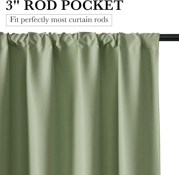 RYB HOME Bedroom Blackout Curtains 63 inches Long, 100% Blackout Thermal Insulated Noise Reducing Curtains for Living Room Nursury, 42 inches Wide by 63 inches Long, Sage Green