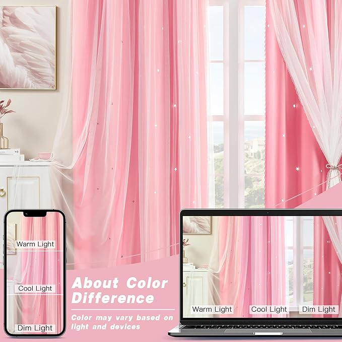 XiDi Pink Curtains for Bedroom Decor, Baby Pink Kids Blackout Curtains for Girls Room, Princess Unicorn Wall Decor Set of 1 Panel, Pink42/54/1