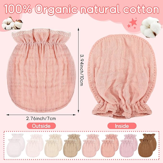 Newborn Baby Muslin Mittens 0-6 Months No Scratch Elastic Wrist Soft Breathable Gloves Bulk Cotton for Infant