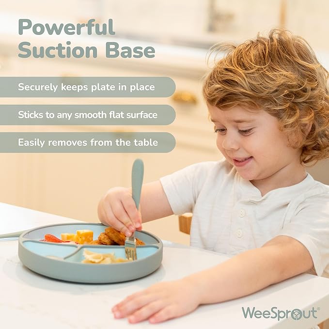WeeSprout Silicone Suction Plate - Two-Tone Baby Plate with Suction Cup - Sectioned Divided Dish for Kids, Infants, Toddlers - Food-Grade Silicone Dinnerware (Pastel Pink/Bright Hot Pink)