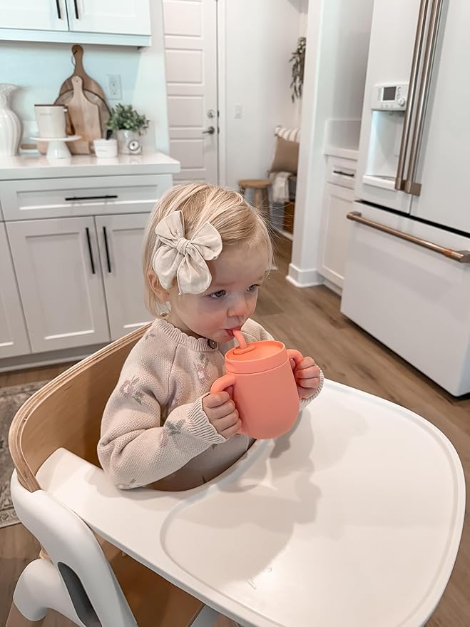 3-in-1 Silicone Training Cup with Straw & Lid - Baby Led Weaning Transition Sippy Cups for 6+ Month Old - Spill Proof Training Cup for Baby - BPA-Free Transition Sippy Cups (Candy Peach)