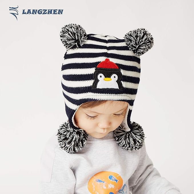 LANGZHEN Toddler Kids Infant Winter Hat,Earflap Knit Warm Cap Fleece Lined Beanie for Baby Boys Girls